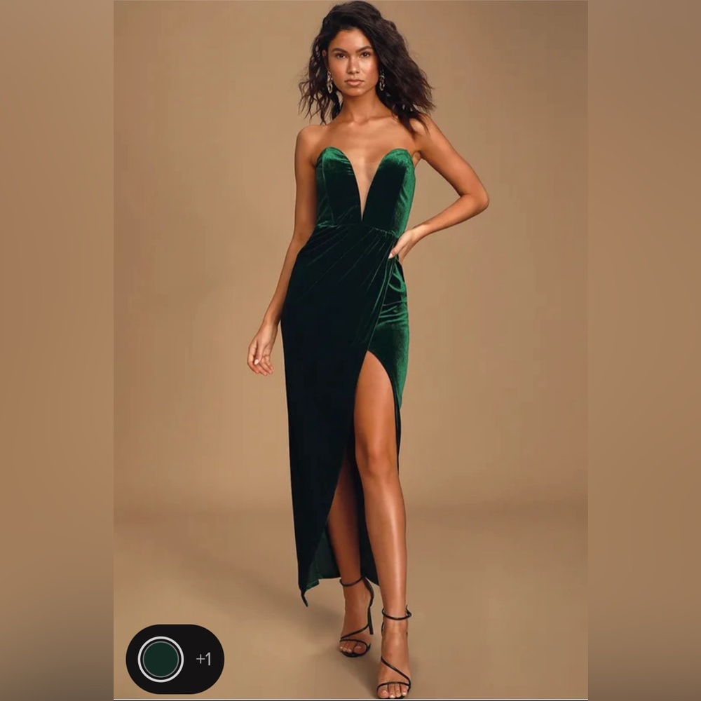 My Dream Come True Forest Green Velvet Strapless Maxi Dress